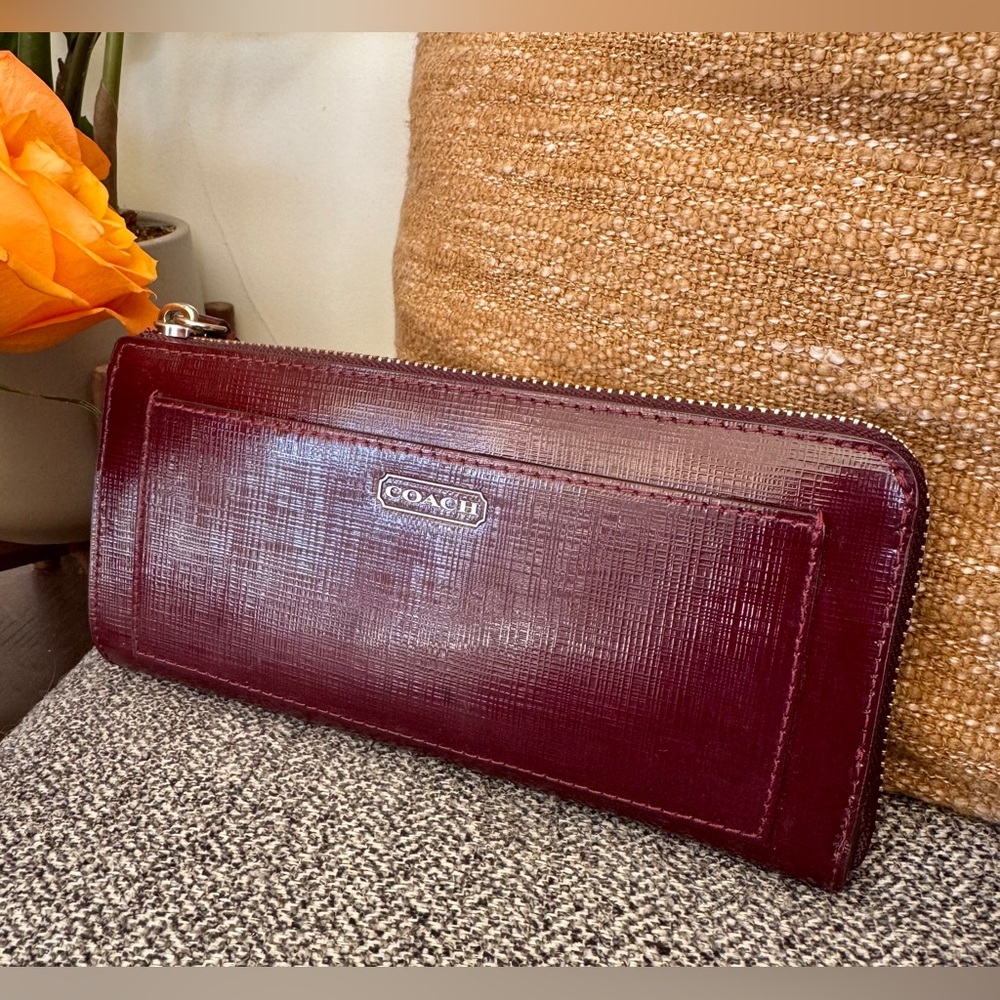 Coach Zip Wallet in Burgundy Textured Leather - Picture 12 of 15